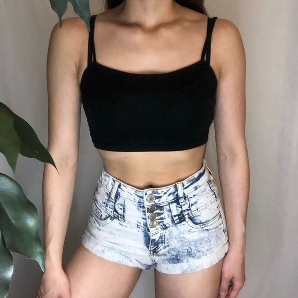 Acid Wash High Wasted Jean Shorts - Picture 3 of 7